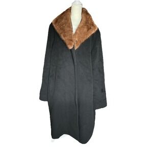 Cinzia‎ Rocca Black Wool Coat Mink Fur Collar Italy Made Size US 20 / EU 50